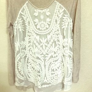 Xhiliration comfortable lace front long sleeve top